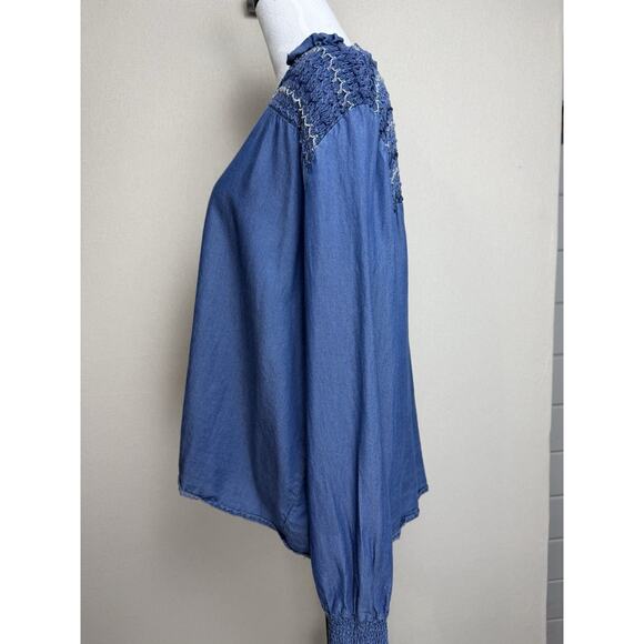 Calligraphie Women’s Blouse Top Blue Pinch Pleated Shoulders Long Sleeve Sz XL - Picture 9 of 14